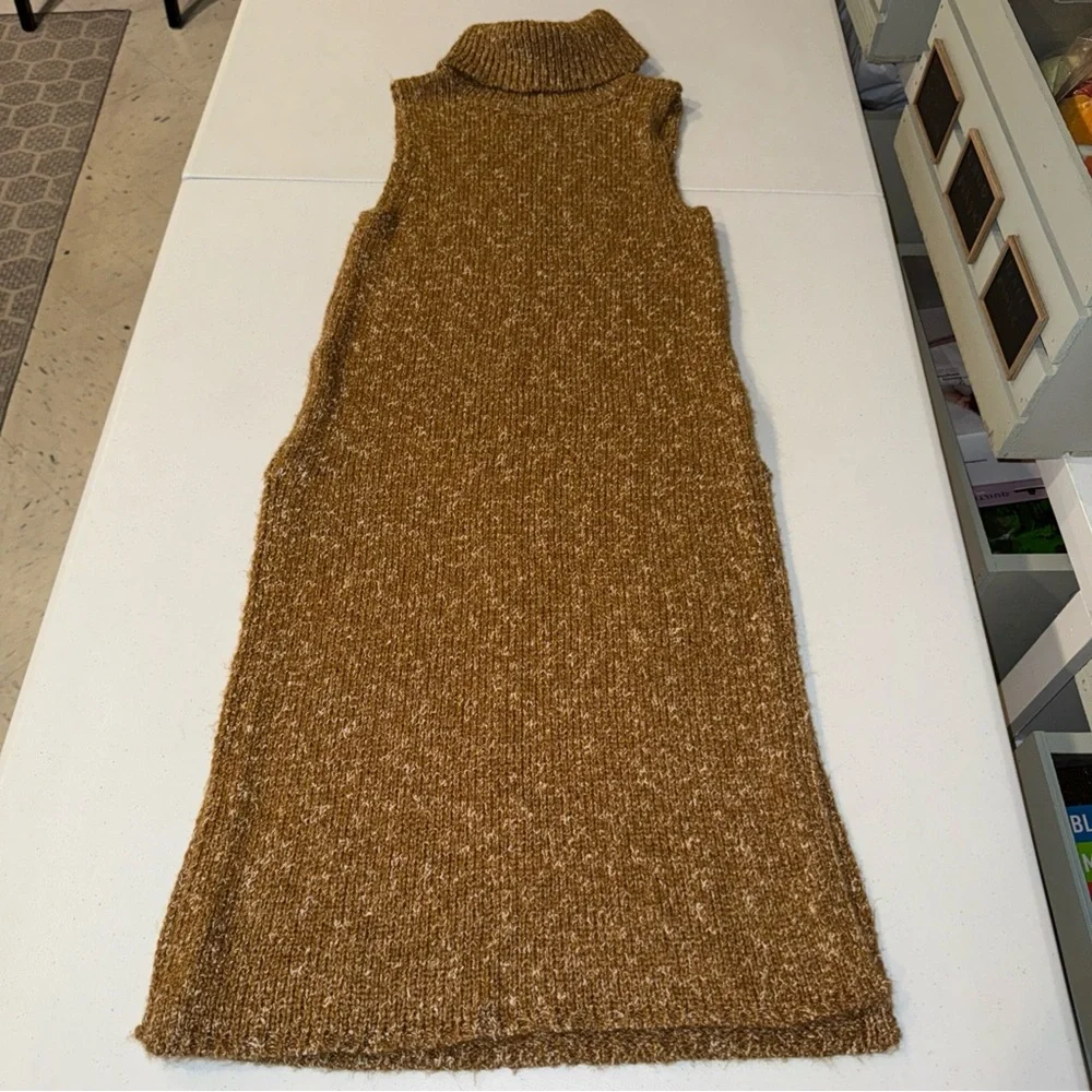 Anthropologie Tan Knit Tunic Sweater Turtleneck Maxi Top‎ XS Minimal Classic